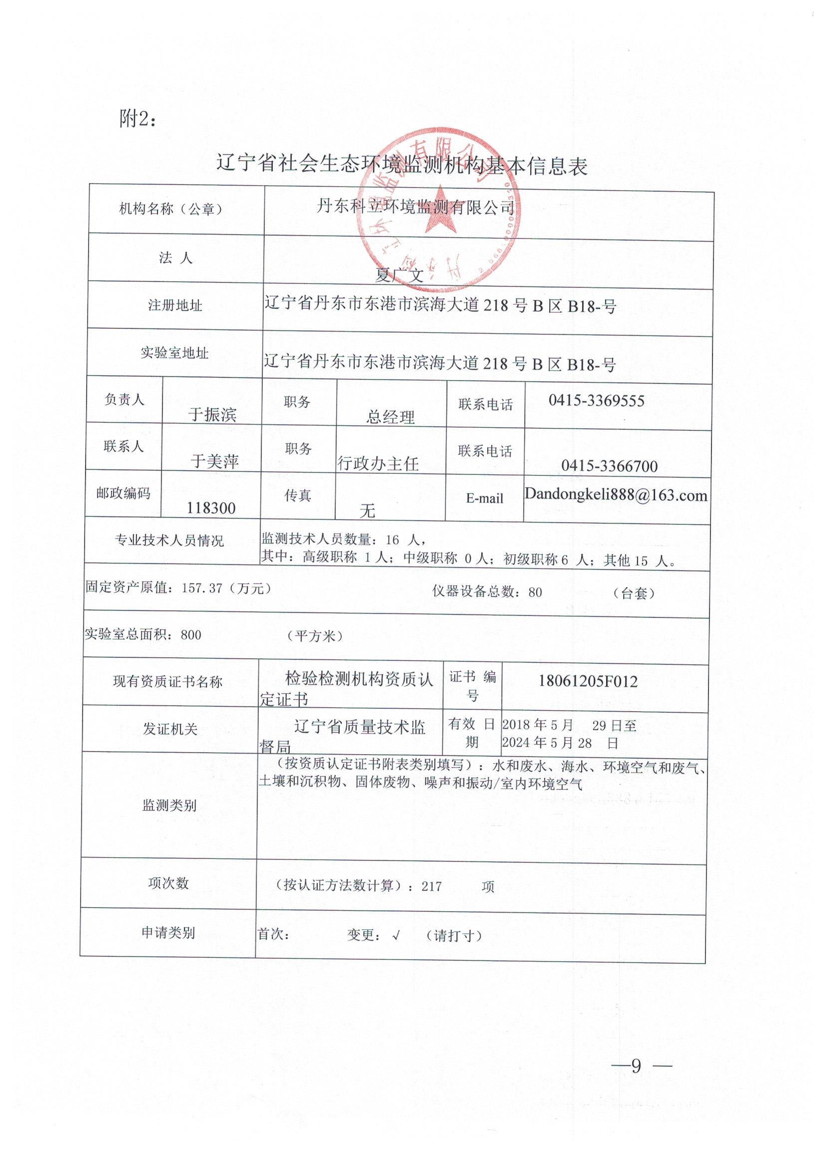 遼寧省社會生態環境監測機構基本信息表